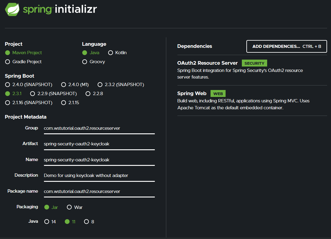 Spring on sale initializr keycloak